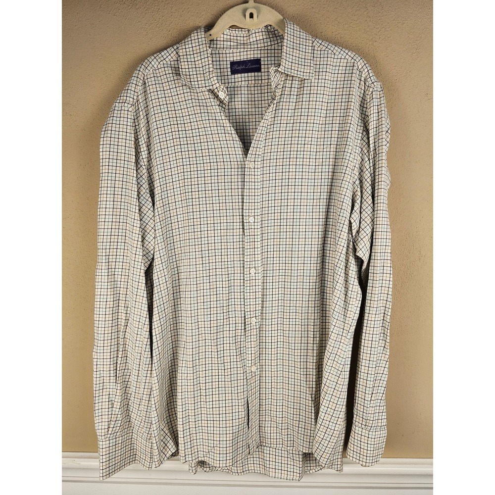 Ralph Lauren Purple Label Brown Green Check Long Sleeve Button Down Shirt Large